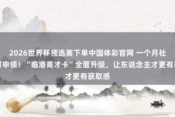 2026世界杯预选赛下单中国体彩官网 一个月社保即可申领！“临港菁才卡”全面升级，让东说念主才更有获取感