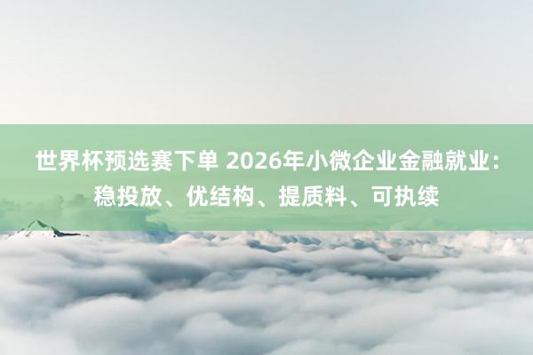 世界杯预选赛下单 2026年小微企业金融就业：稳投放、优结构、提质料、可执续