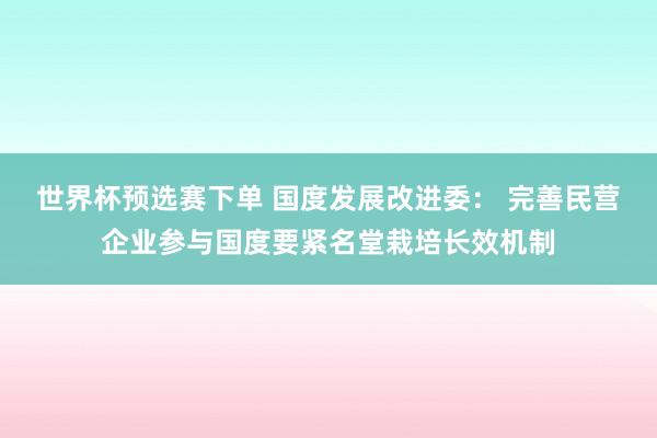 世界杯预选赛下单 国度发展改进委： 完善民营企业参与国度要紧名堂栽培长效机制
