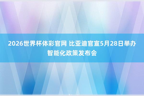 2026世界杯体彩官网 比亚迪官宣5月28日举办智能化政策发布会
